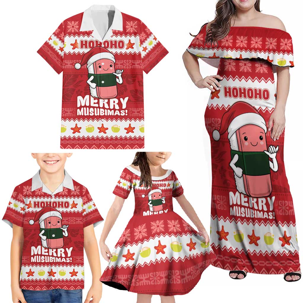 Hawaii Funny Christmas Family Matching Off Shoulder Maxi Dress and Hawaiian Shirt Spam Musubi Santa