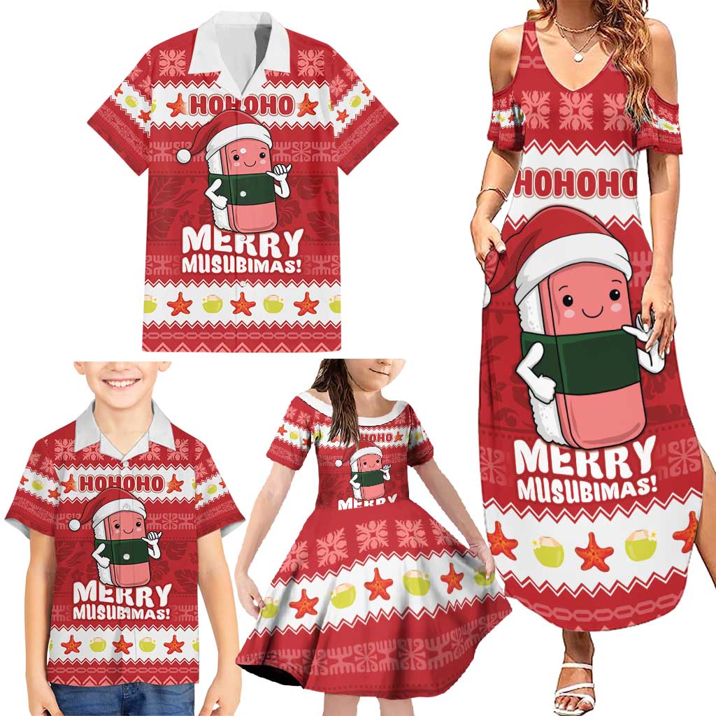 Hawaii Funny Christmas Family Matching Summer Maxi Dress and Hawaiian Shirt Spam Musubi Santa