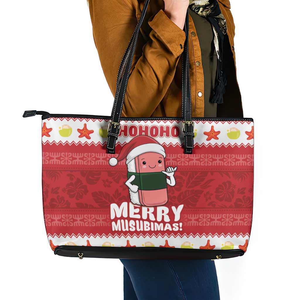 Hawaii Funny Christmas Leather Tote Bag Spam Musubi Santa LT05 - Polynesian Pride