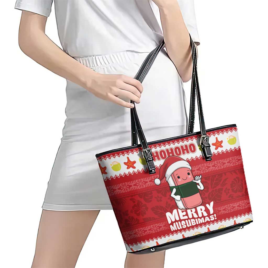 Hawaii Funny Christmas Leather Tote Bag Spam Musubi Santa LT05 - Polynesian Pride