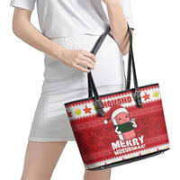 Hawaii Funny Christmas Leather Tote Bag Spam Musubi Santa LT05 - Polynesian Pride