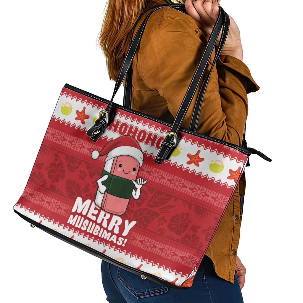 Hawaii Funny Christmas Leather Tote Bag Spam Musubi Santa LT05 - Polynesian Pride