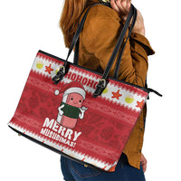 Hawaii Funny Christmas Leather Tote Bag Spam Musubi Santa LT05 - Polynesian Pride