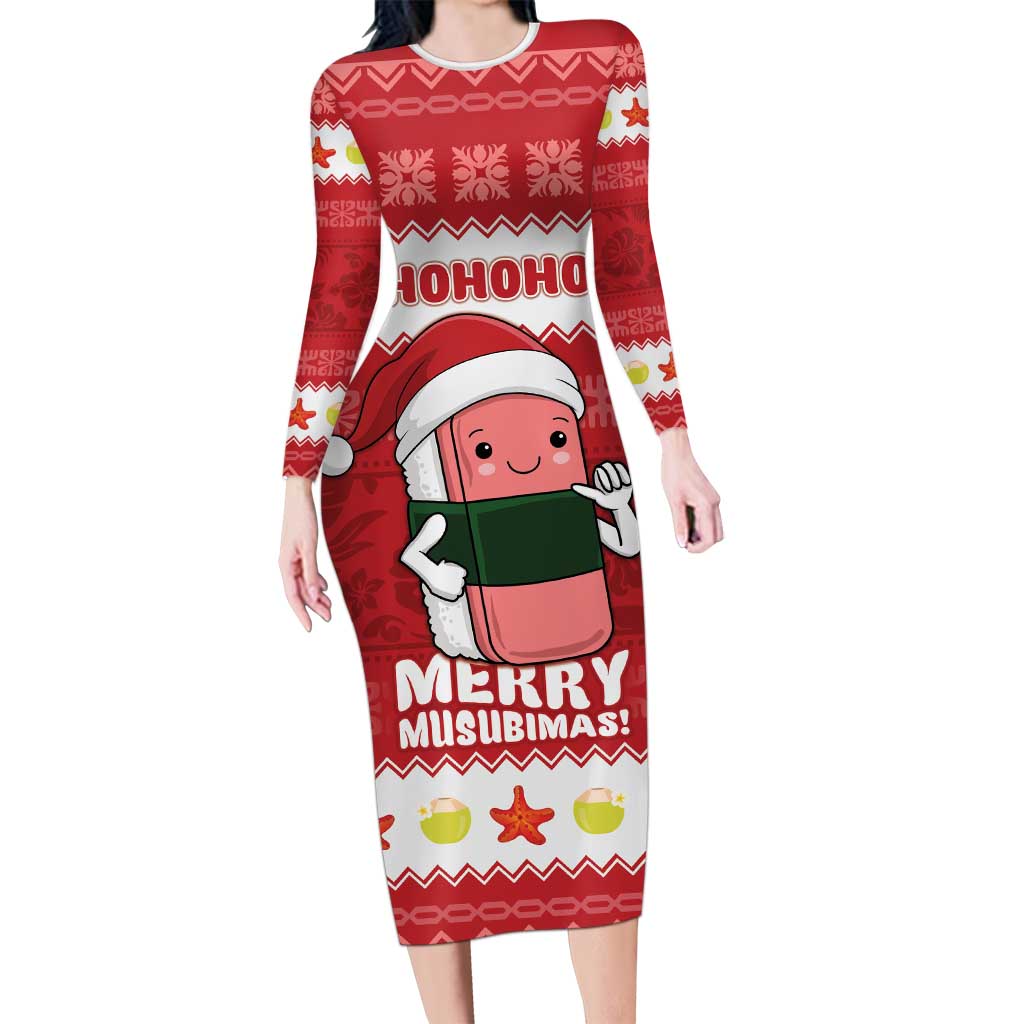 Hawaii Funny Christmas Long Sleeve Bodycon Dress Spam Musubi Santa