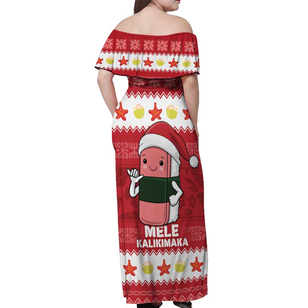 Hawaii Funny Christmas Off Shoulder Maxi Dress Spam Musubi Santa