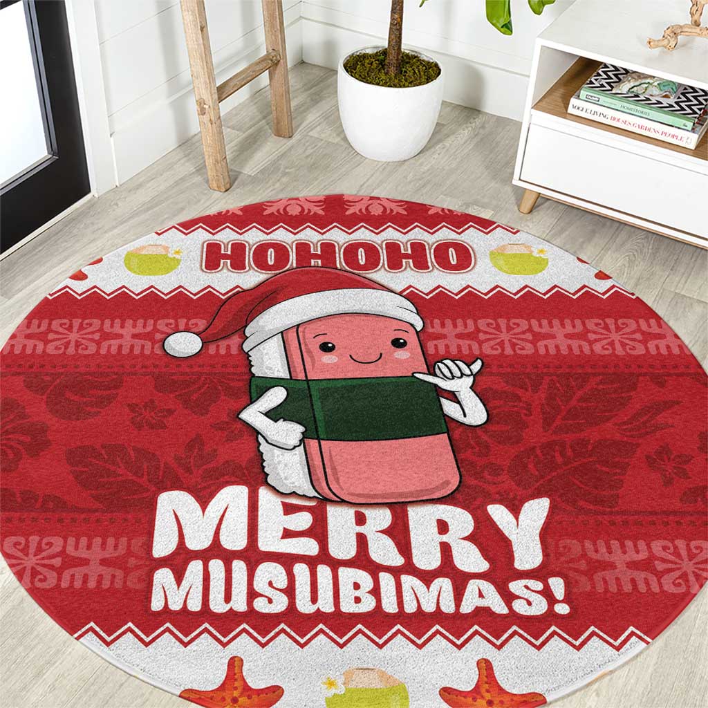 Hawaii Funny Christmas Round Carpet Spam Musubi Santa