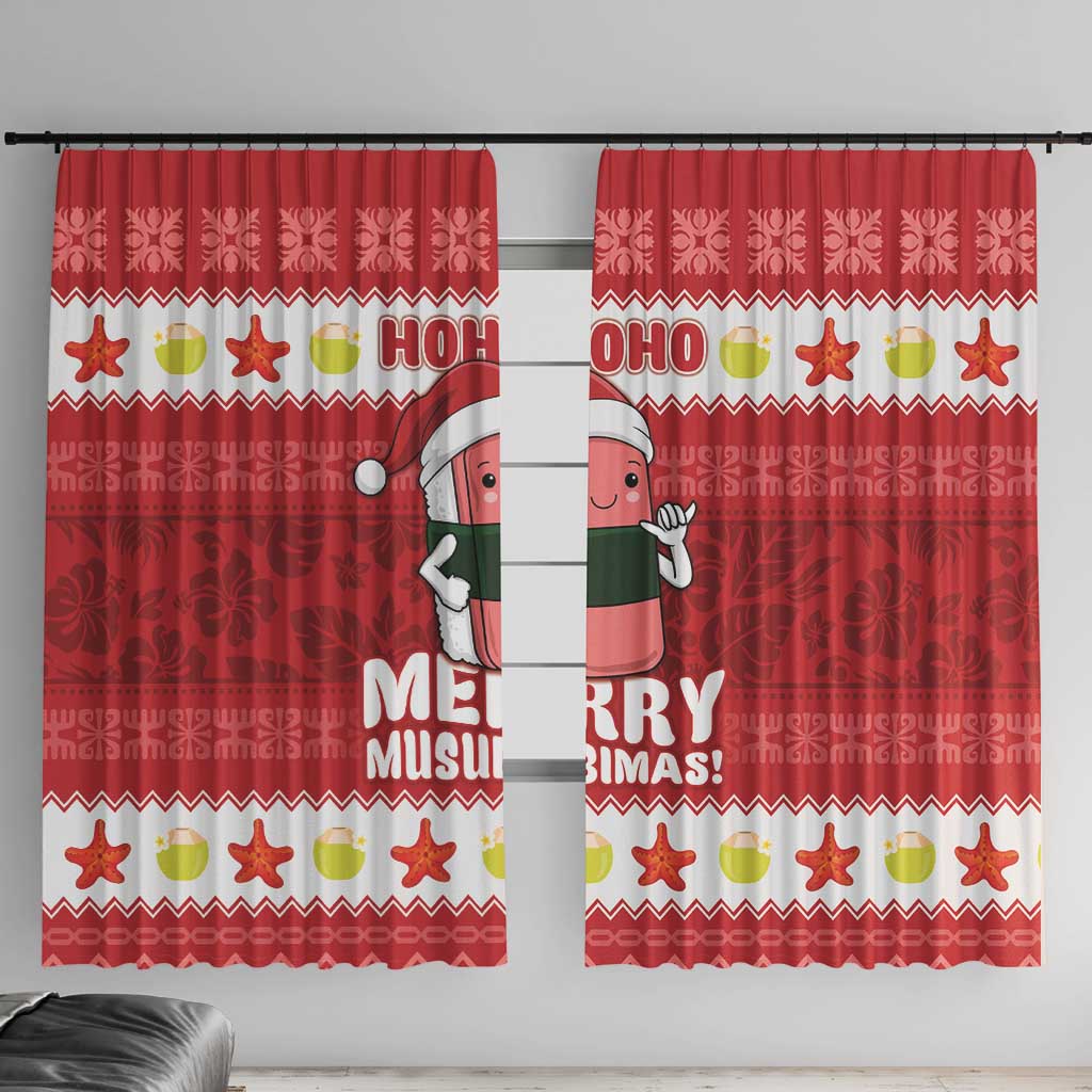 Hawaii Funny Christmas Window Curtain Spam Musubi Santa LT05 With Hooks Red - Polynesian Pride