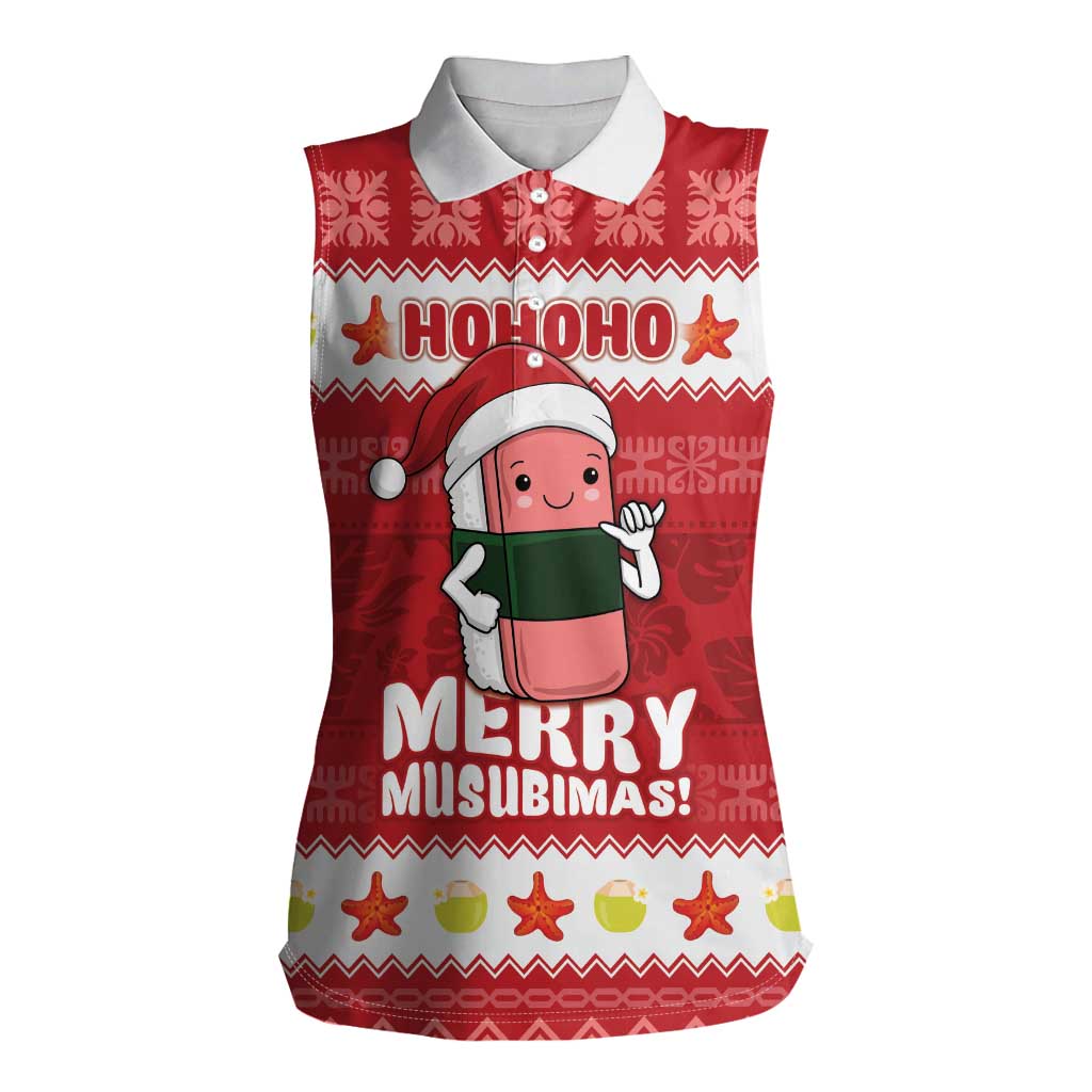 Hawaii Funny Christmas Women Sleeveless Polo Shirt Spam Musubi Santa