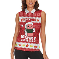 Hawaii Funny Christmas Women Sleeveless Polo Shirt Spam Musubi Santa