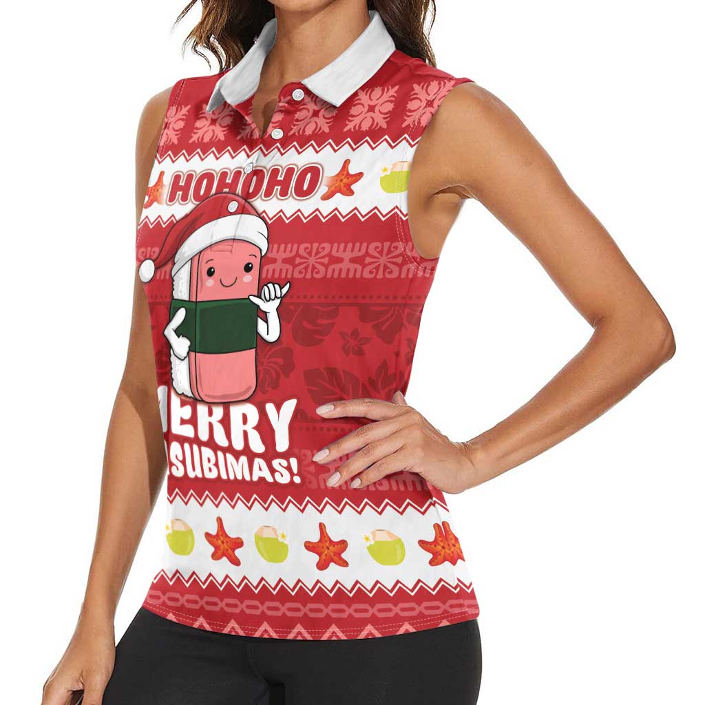 Hawaii Funny Christmas Women Sleeveless Polo Shirt Spam Musubi Santa