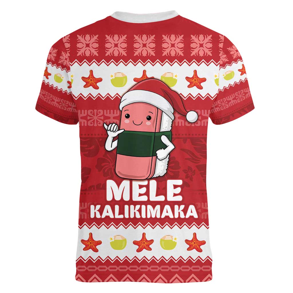 Hawaii Funny Christmas Women V-Neck T-Shirt Spam Musubi Santa LT05 - Polynesian Pride