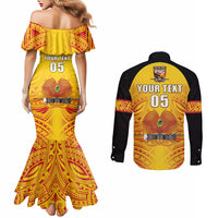 Papua New Guinea Rugby Custom Couples Matching Mermaid Dress and Long Sleeve Button Shirt Kumul Pride Go Champions