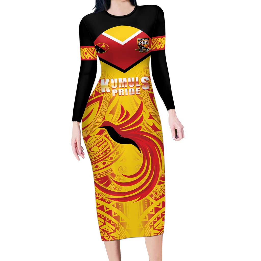 Papua New Guinea Rugby Custom Long Sleeve Bodycon Dress Kumul Pride Go Champions