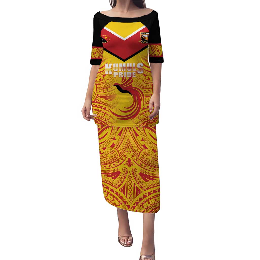 Papua New Guinea Rugby Custom Puletasi Kumul Pride Go Champions LT05 Long Dress Yellow - Polynesian Pride