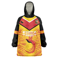Papua New Guinea Rugby Custom Wearable Blanket Hoodie Kumul Pride Go Champions LT05 One Size Yellow - Polynesian Pride