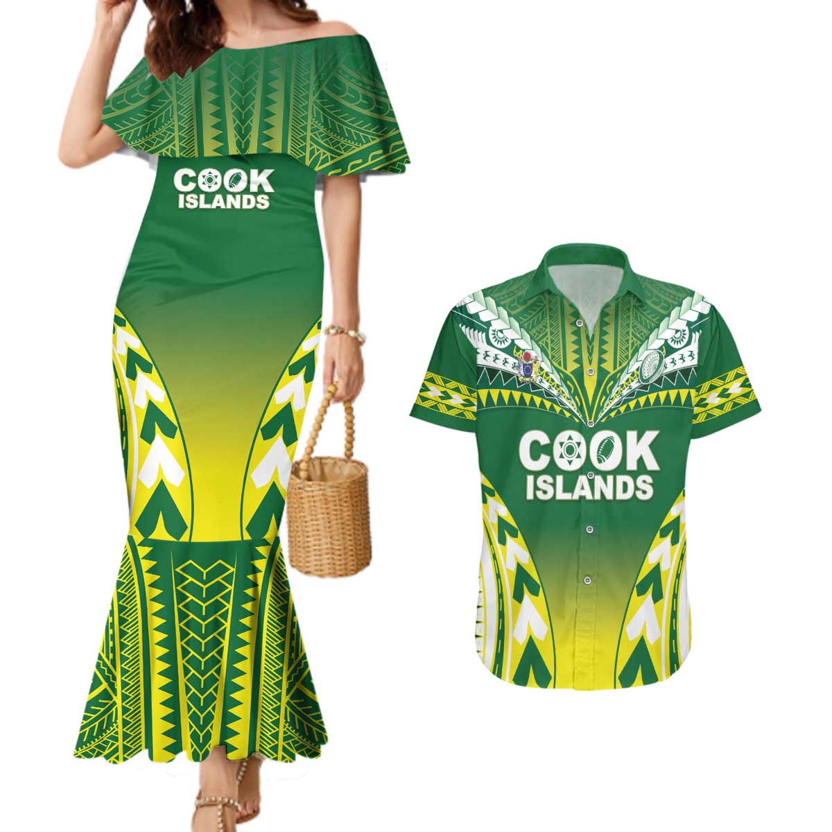 Cook Islands Rugby Custom Couples Matching Mermaid Dress and Hawaiian Shirt The Kukis Go Champions