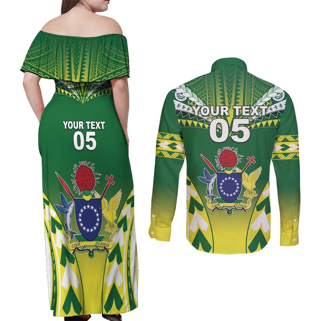 Cook Islands Rugby Custom Couples Matching Off Shoulder Maxi Dress and Long Sleeve Button Shirt The Kukis Go Champions LT05 - Polynesian Pride
