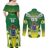 Cook Islands Rugby Custom Couples Matching Off Shoulder Maxi Dress and Long Sleeve Button Shirt The Kukis Go Champions LT05 - Polynesian Pride