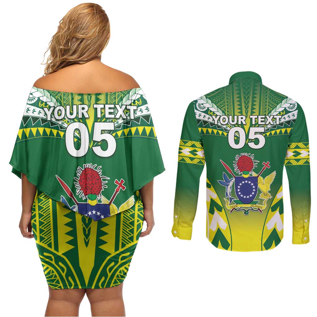 Cook Islands Rugby Custom Couples Matching Off Shoulder Short Dress and Long Sleeve Button Shirt The Kukis Go Champions LT05 - Polynesian Pride
