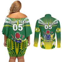 Cook Islands Rugby Custom Couples Matching Off Shoulder Short Dress and Long Sleeve Button Shirt The Kukis Go Champions LT05 - Polynesian Pride
