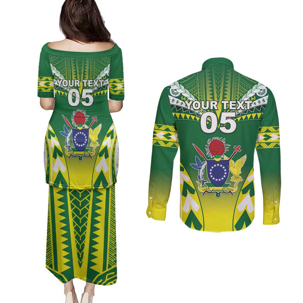 Cook Islands Rugby Custom Couples Matching Puletasi and Long Sleeve Button Shirt The Kukis Go Champions LT05 - Polynesian Pride