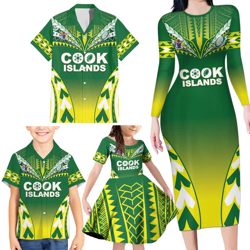 Cook Islands Rugby Custom Family Matching Long Sleeve Bodycon Dress and Hawaiian Shirt The Kukis Go Champions