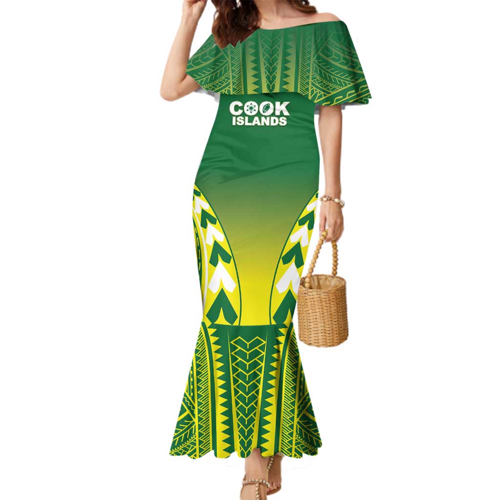 Cook Islands Rugby Custom Family Matching Mermaid Dress and Hawaiian Shirt The Kukis Go Champions