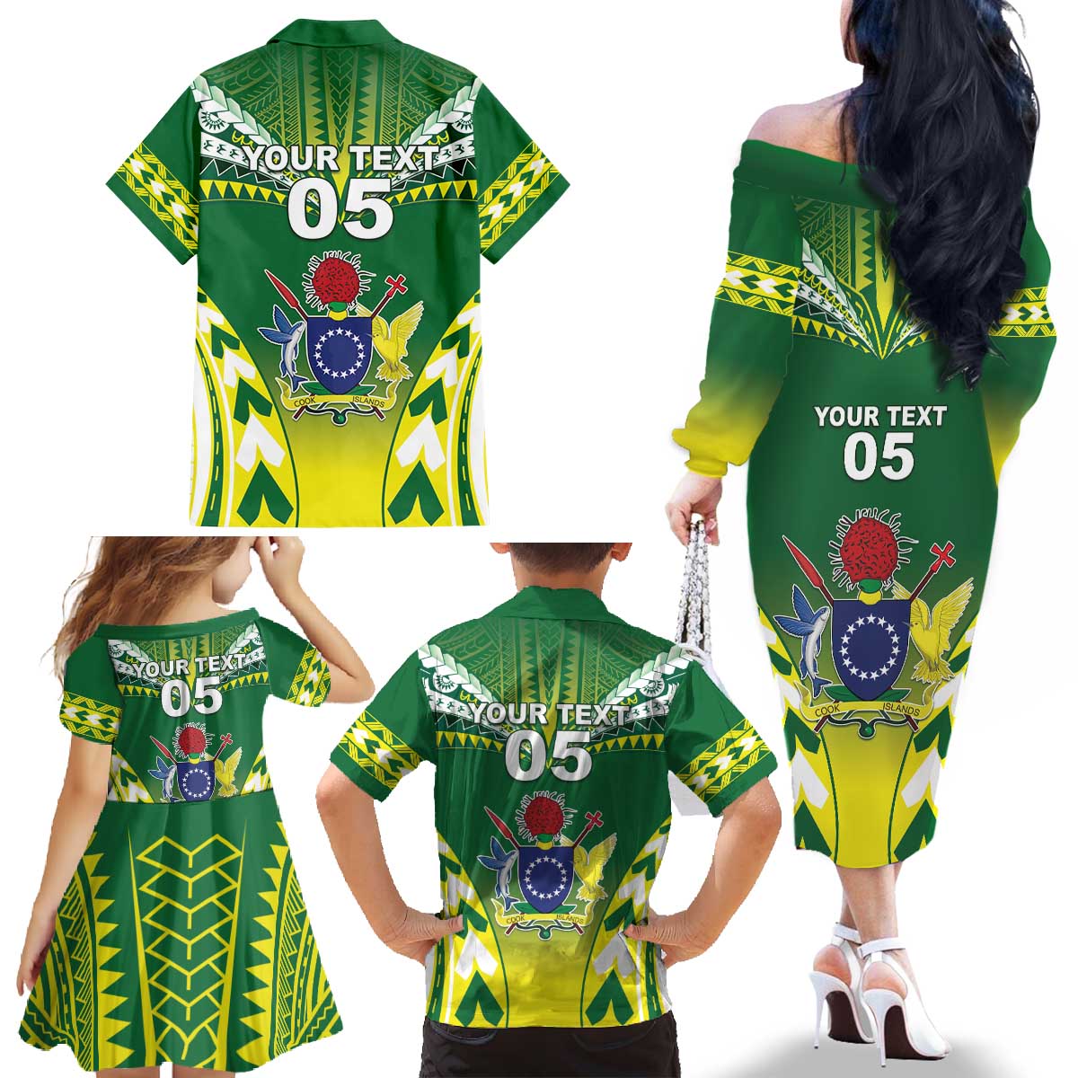 Cook Islands Rugby Custom Family Matching Off The Shoulder Long Sleeve Dress and Hawaiian Shirt The Kukis Go Champions