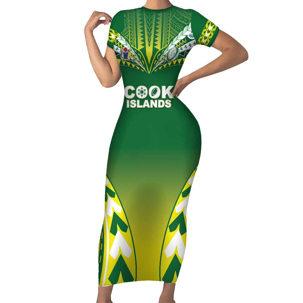 Cook Islands Rugby Custom Family Matching Short Sleeve Bodycon Dress and Hawaiian Shirt The Kukis Go Champions