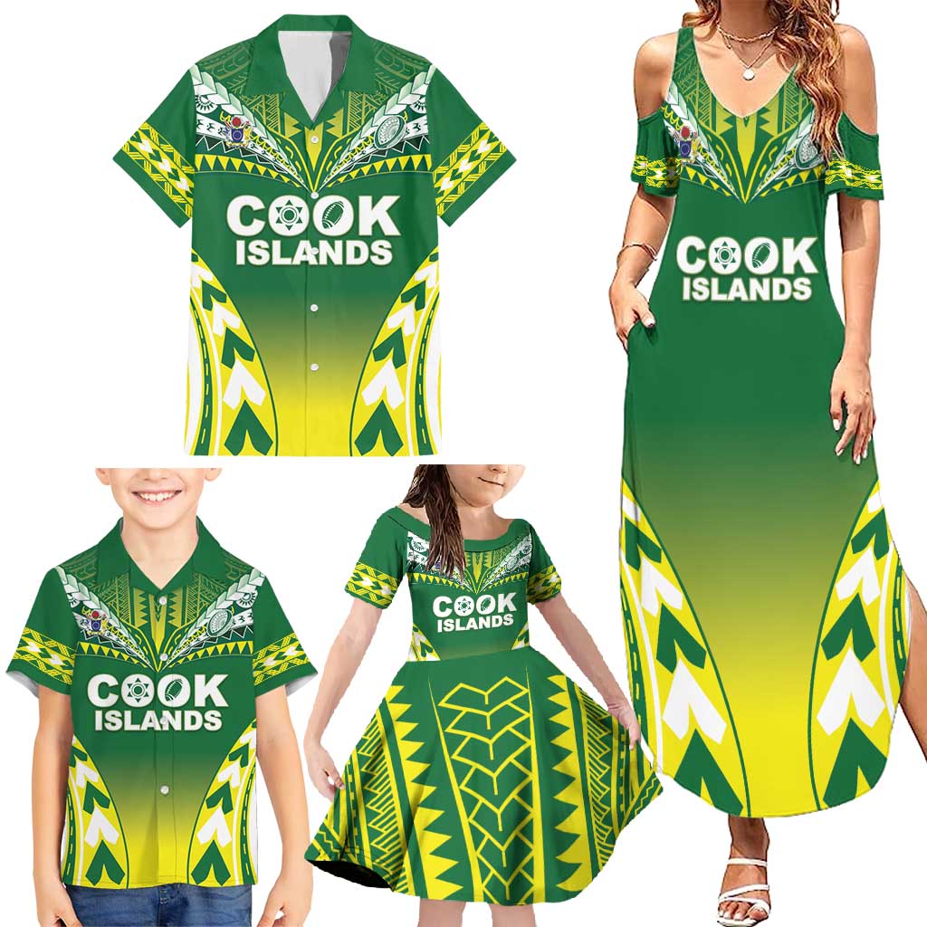 Cook Islands Rugby Custom Family Matching Summer Maxi Dress and Hawaiian Shirt The Kukis Go Champions