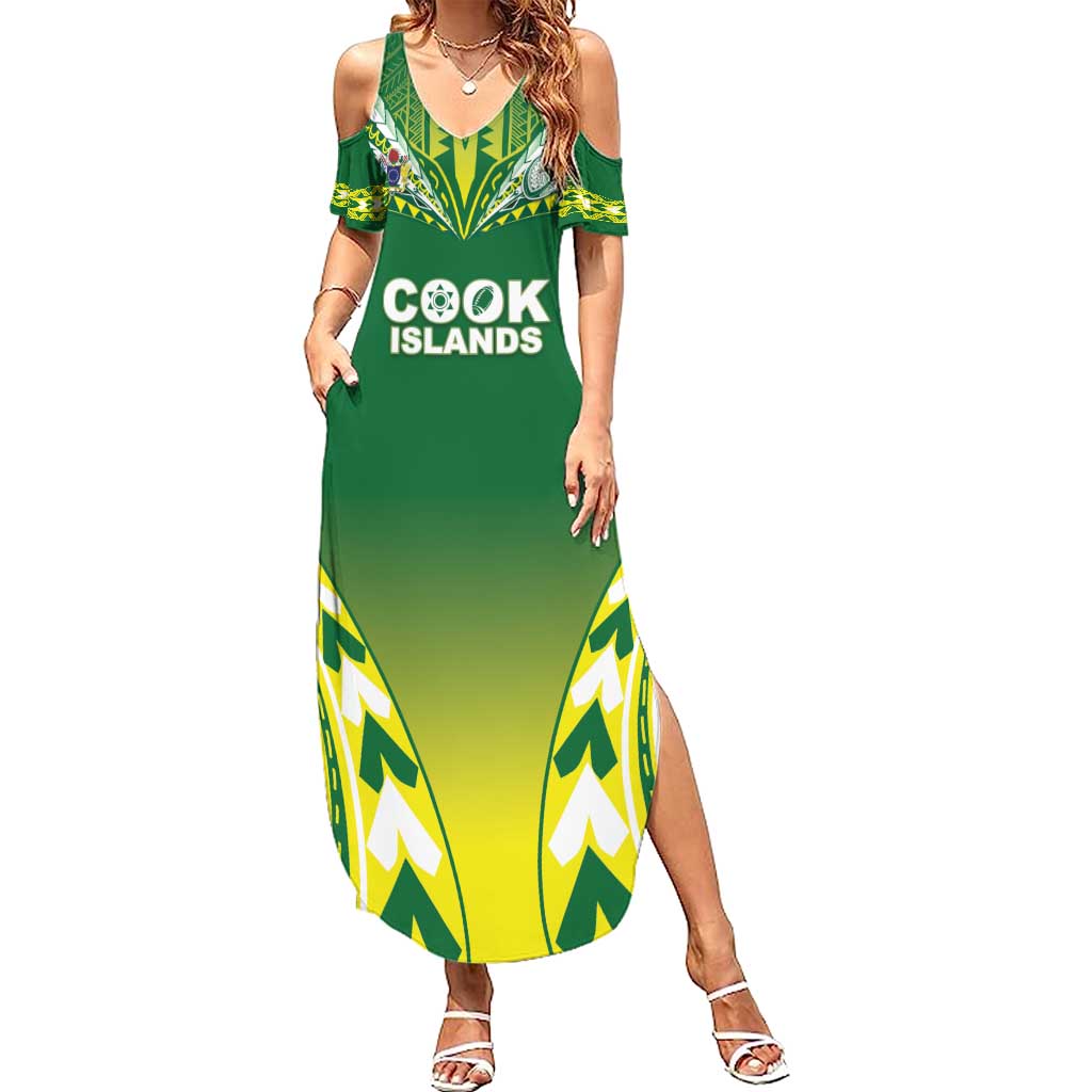 Cook Islands Rugby Custom Summer Maxi Dress The Kukis Go Champions LT05 Women Green - Polynesian Pride