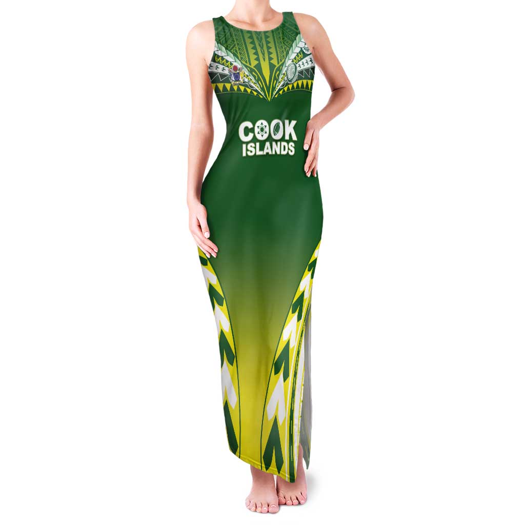 Cook Islands Rugby Custom Tank Maxi Dress The Kukis Go Champions LT05 Women Green - Polynesian Pride