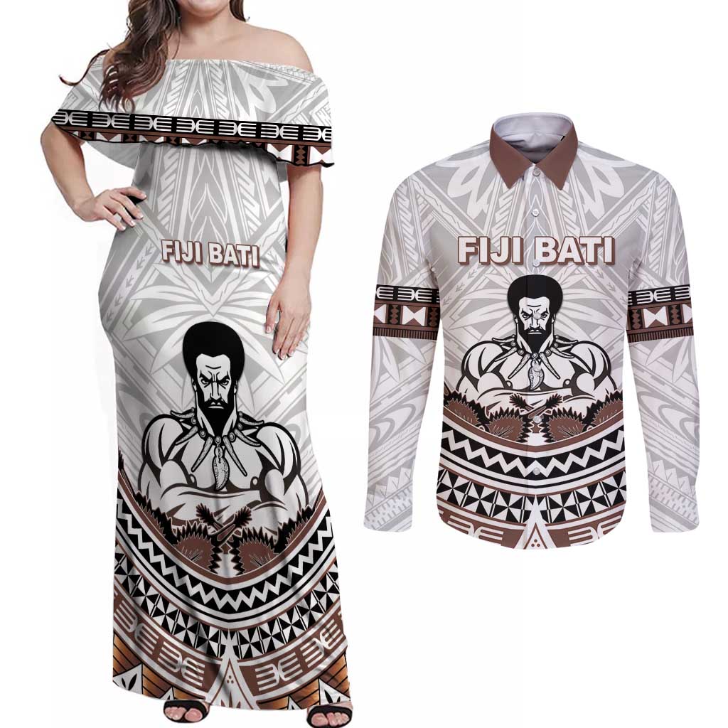 Fiji Rugby Custom Couples Matching Off Shoulder Maxi Dress and Long Sleeve Button Shirt Fijian Bati Go Champions