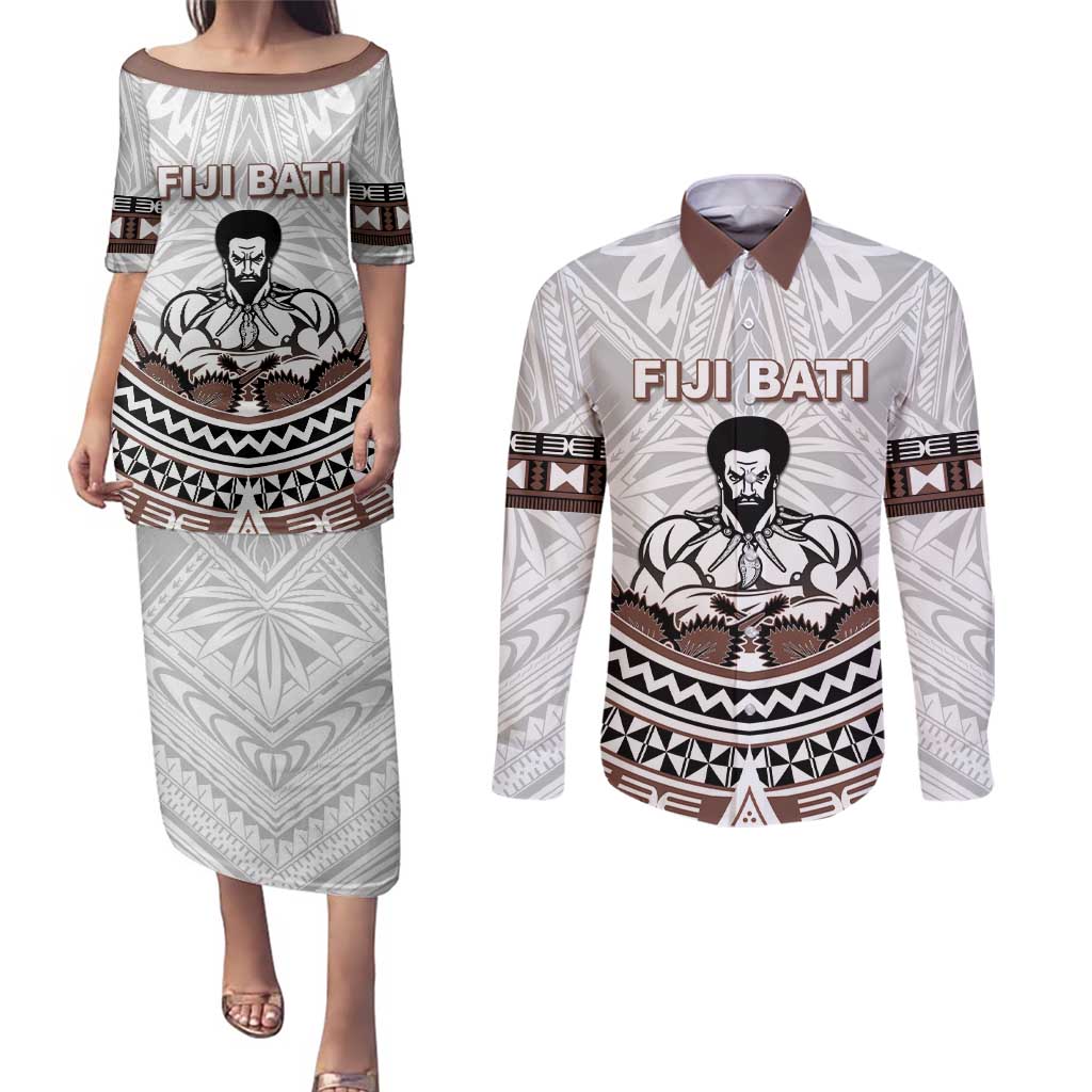 Fiji Rugby Custom Couples Matching Puletasi and Long Sleeve Button Shirt Fijian Bati Go Champions