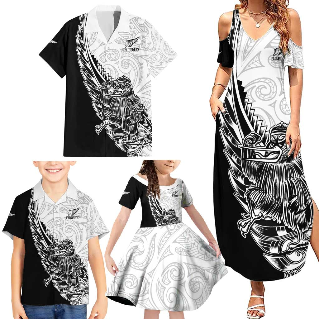 New Zealand Kiwi Rugby Custom Family Matching Summer Maxi Dress and Hawaiian Shirt Go Champions Maori Pattern