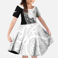 New Zealand Kiwi Rugby Custom Kid Short Sleeve Dress Go Champions Maori Pattern