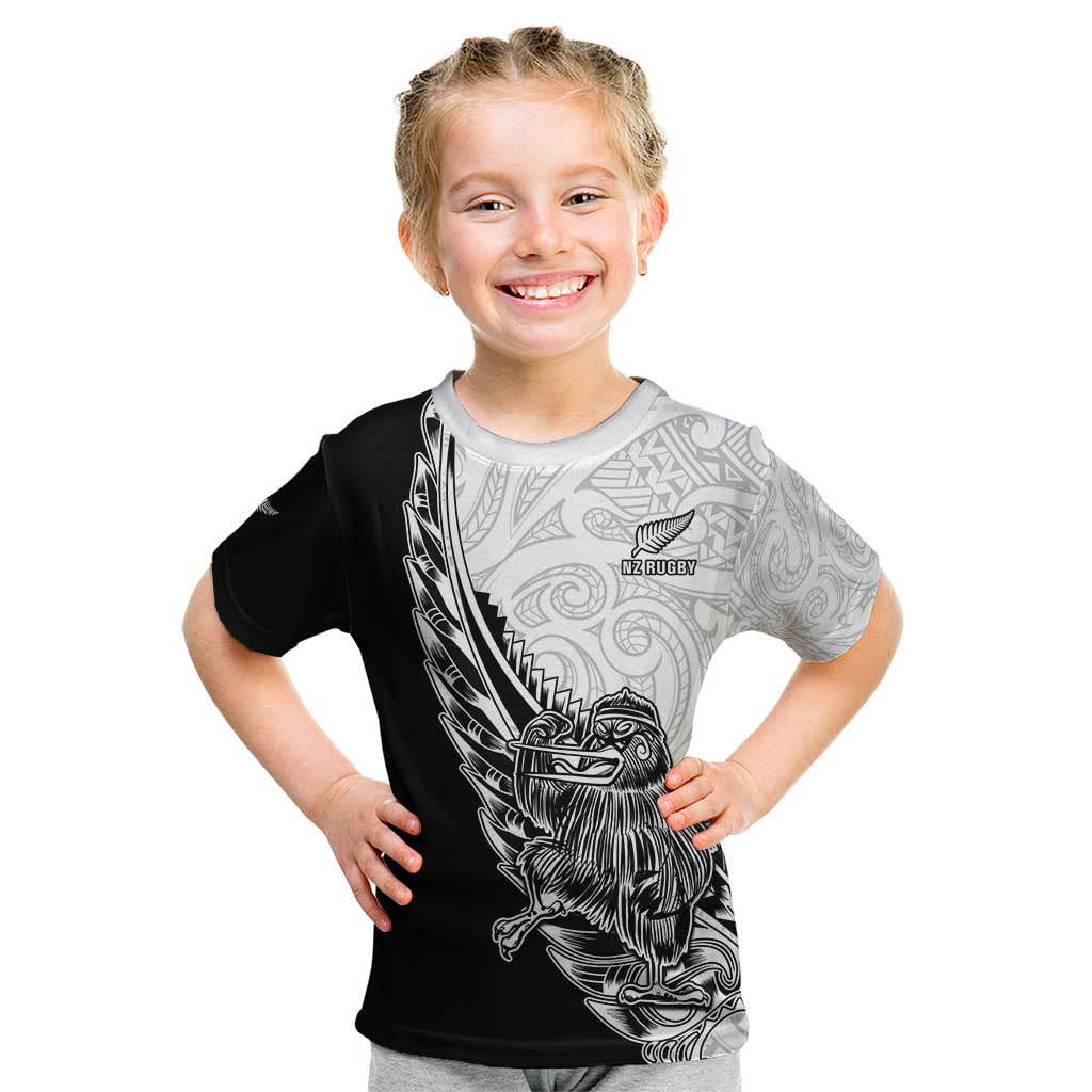 New Zealand Kiwi Rugby Custom Kid T Shirt Go Champions Maori Pattern