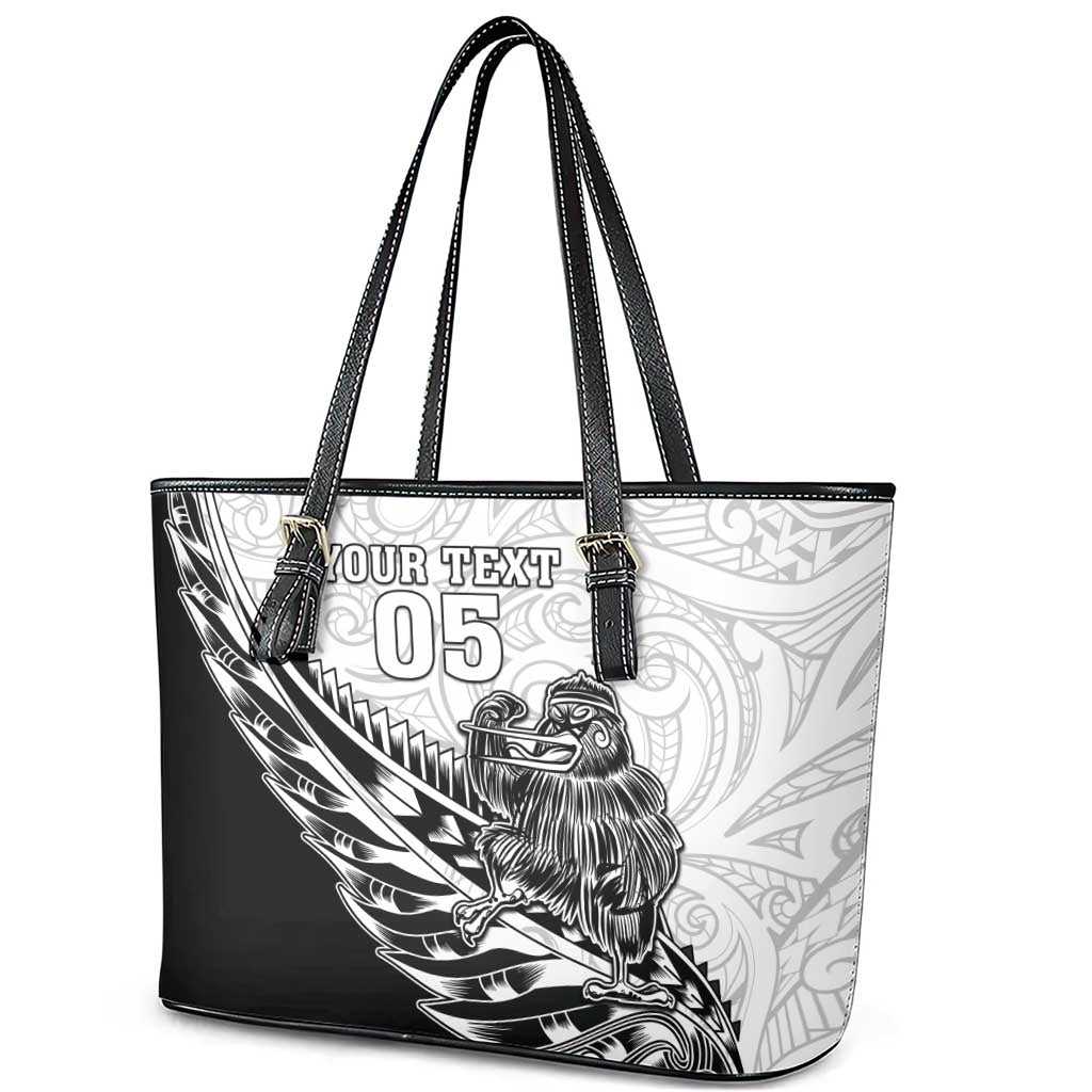 New Zealand Kiwi Rugby Custom Leather Tote Bag Go Champions Maori Pattern