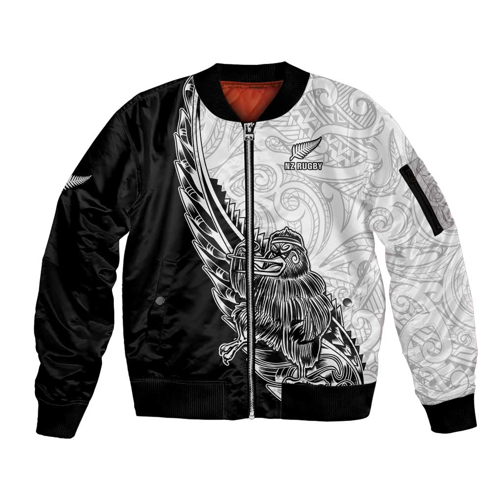 New Zealand Kiwi Rugby Custom Sleeve Zip Bomber Jacket Go Champions Maori Pattern