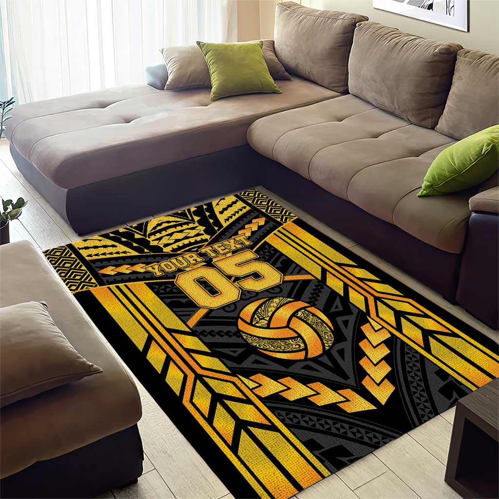 Custom Polynesia Beach Volleyball Area Rug Gold Polynesian Tribal Pattern - Polynesian Pride