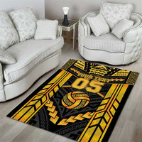 Custom Polynesia Beach Volleyball Area Rug Gold Polynesian Tribal Pattern - Polynesian Pride