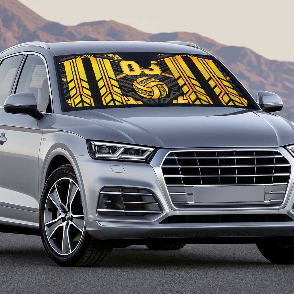 Custom Polynesia Beach Volleyball Auto Sun Shade Gold Polynesian Tribal Pattern - Polynesian Pride