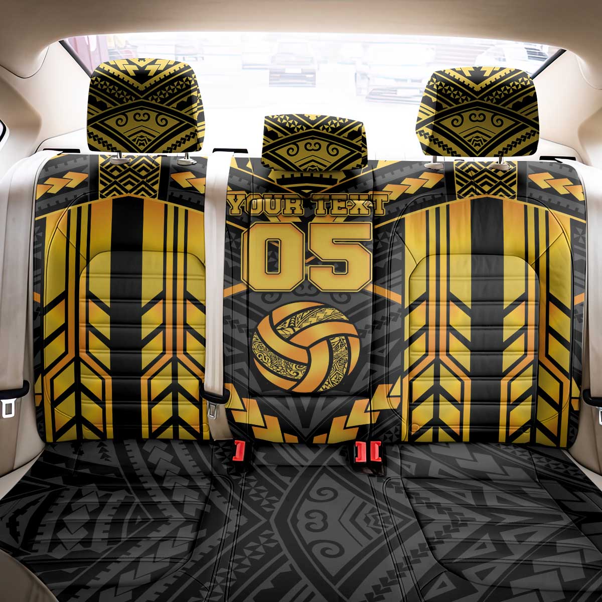 Custom Polynesia Beach Volleyball Back Car Seat Cover Gold Polynesian Tribal Pattern - Polynesian Pride