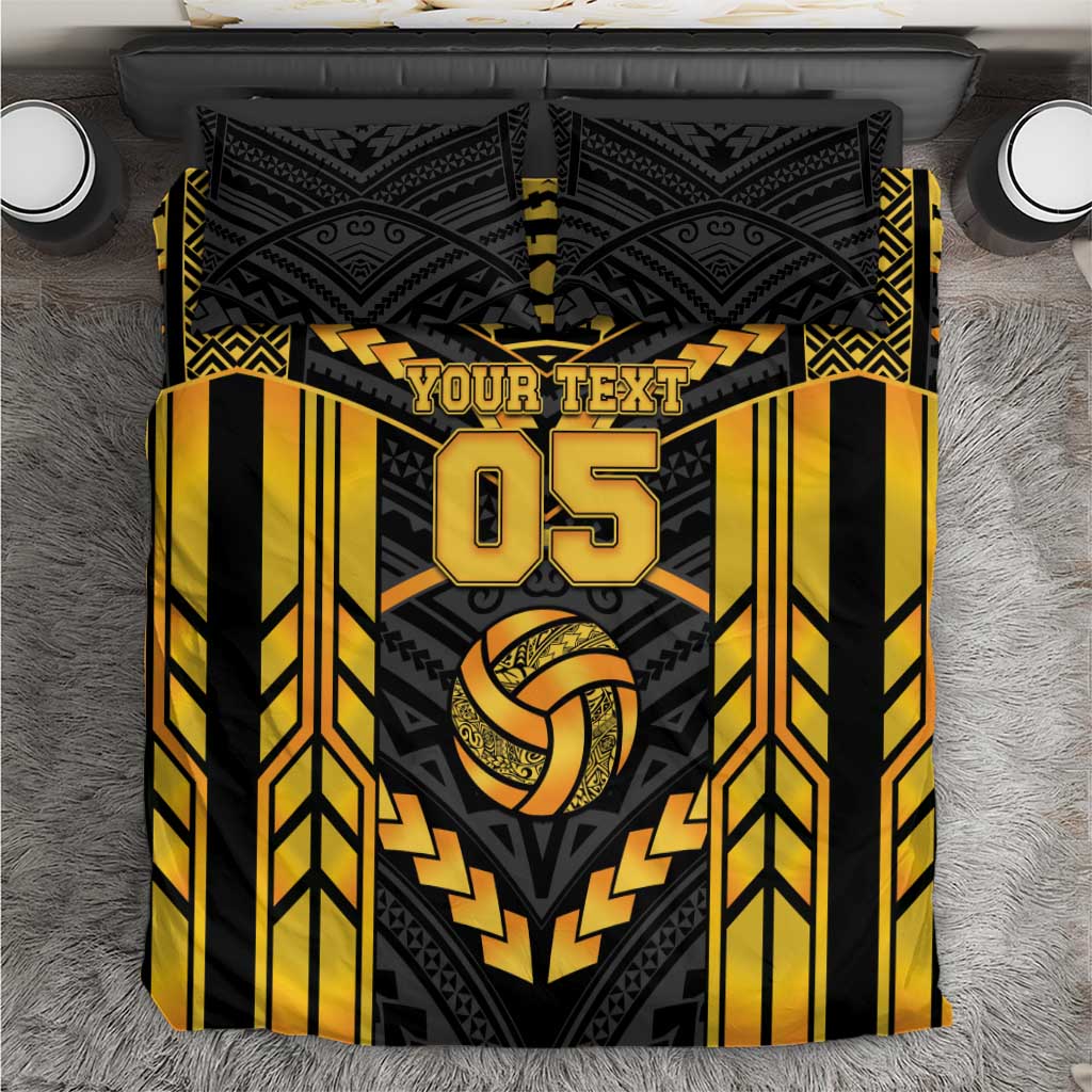 Custom Polynesia Beach Volleyball Bedding Set Gold Polynesian Tribal Pattern - Polynesian Pride