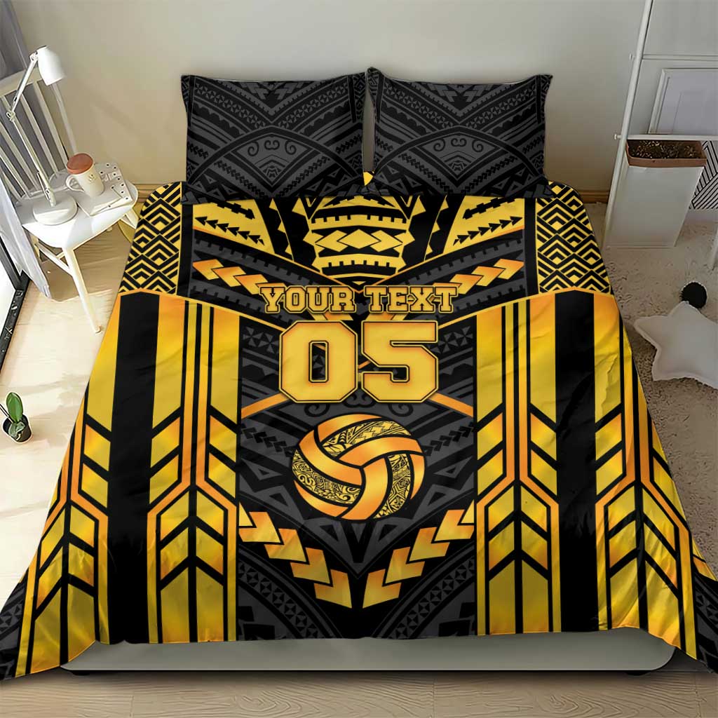 Custom Polynesia Beach Volleyball Bedding Set Gold Polynesian Tribal Pattern - Polynesian Pride