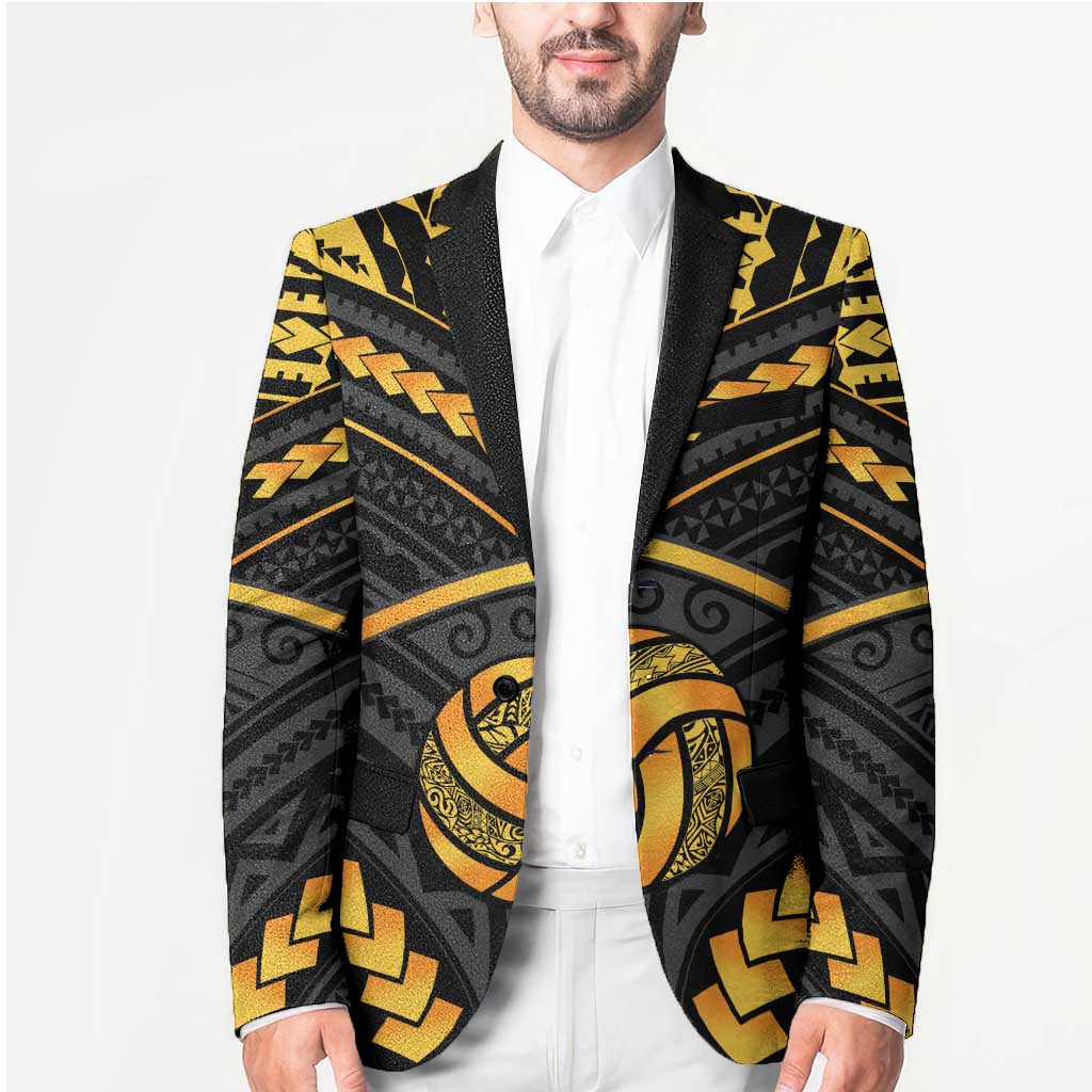 Custom Polynesia Beach Volleyball Blazer Gold Polynesian Tribal Pattern - Polynesian Pride