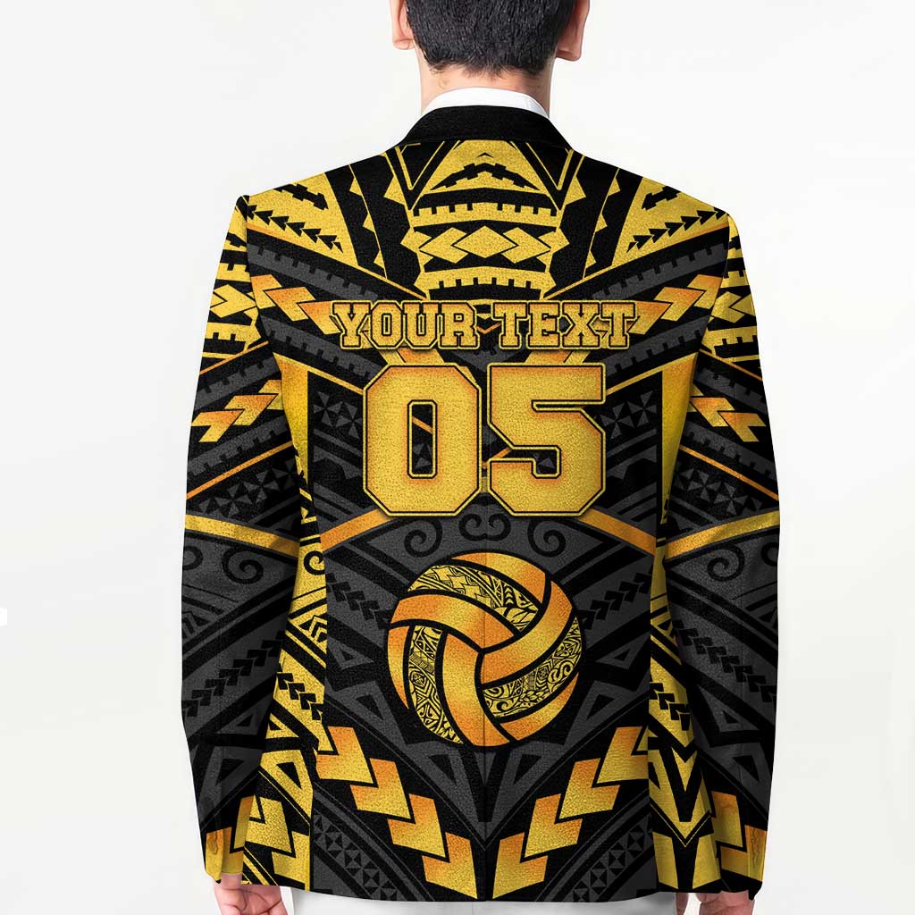Custom Polynesia Beach Volleyball Blazer Gold Polynesian Tribal Pattern - Polynesian Pride