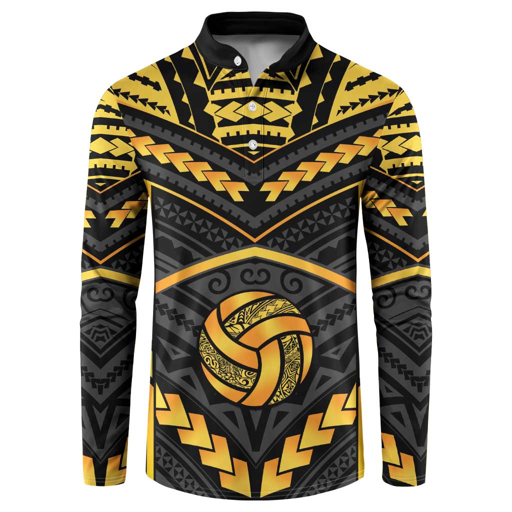Custom Polynesia Beach Volleyball Button Sweatshirt Gold Polynesian Tribal Pattern LT05 Gold - Polynesian Pride