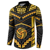 Custom Polynesia Beach Volleyball Button Sweatshirt Gold Polynesian Tribal Pattern LT05 - Polynesian Pride