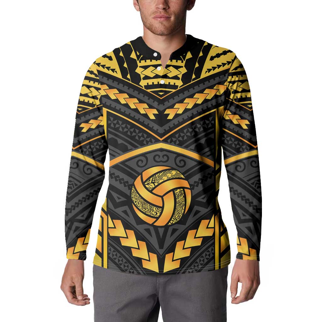 Custom Polynesia Beach Volleyball Button Sweatshirt Gold Polynesian Tribal Pattern LT05 - Polynesian Pride